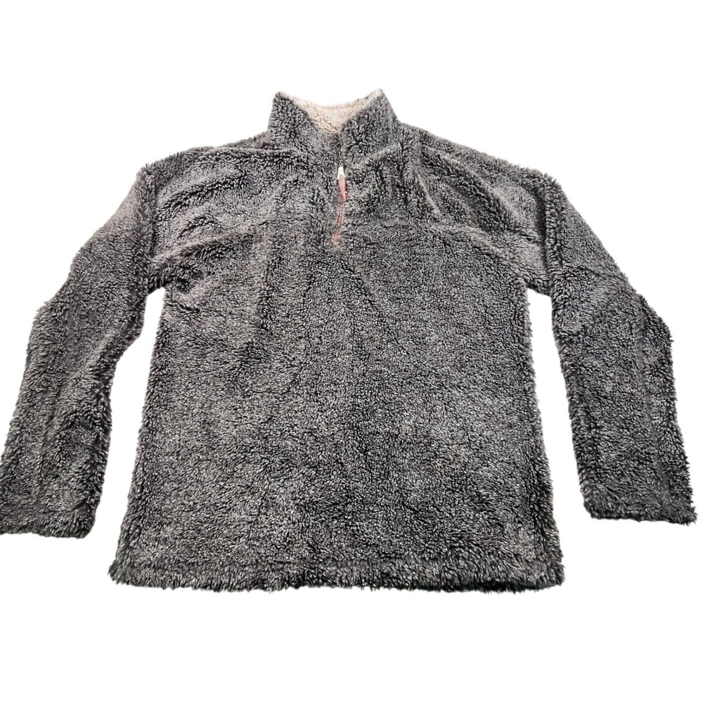 True Grit Womens S Gray Sherpa Fleece Pullover 1/4 Zip Teddy Plush Cozy Jacket